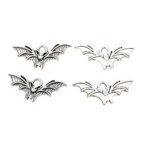 10 Gothic Vampire Bat Antiqued Silver 21x9mm Flying Winged Goth Horror Charms